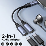 Joyroom Adapter 2-in-1-äänisovitin USB-C–kaksois-USB-C