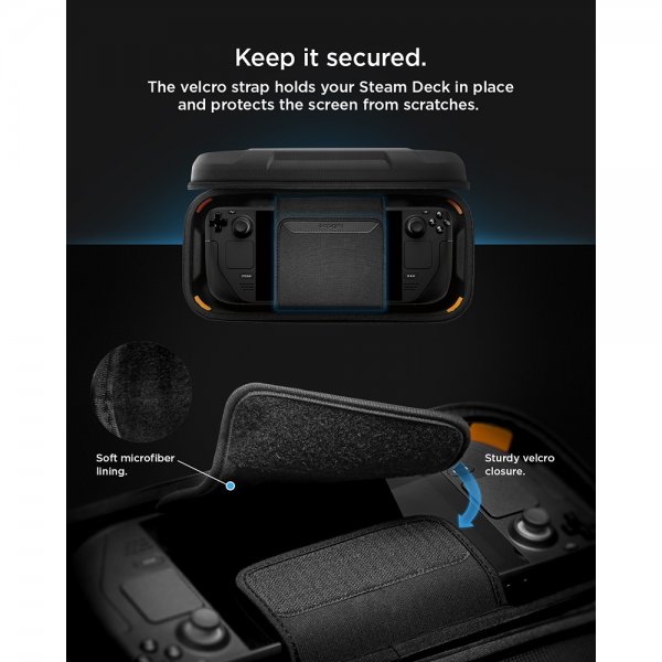 Spigen Steam Deck/Steam Deck OLED -kotelo Rugged Armor Pro Pouch, musta