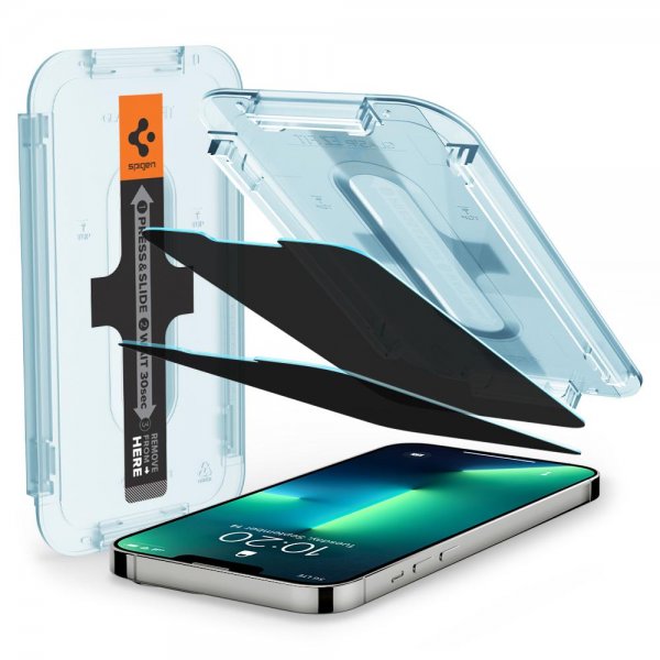 Spigen iPhone 13/13 Pro/14/16e/17e Näytönsuoja GLAS.tR EZ Fit Privacy 2-pack