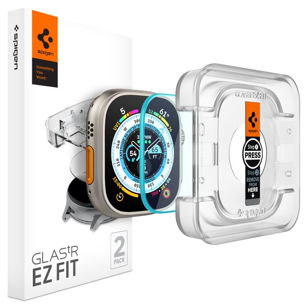 Spigen Apple Watch Ultra -näytönsuoja GLAS.tR EZ Fit 2-pakkaus