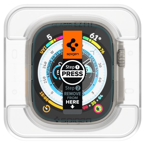 Spigen Apple Watch Ultra -näytönsuoja GLAS.tR EZ Fit 2-pakkaus