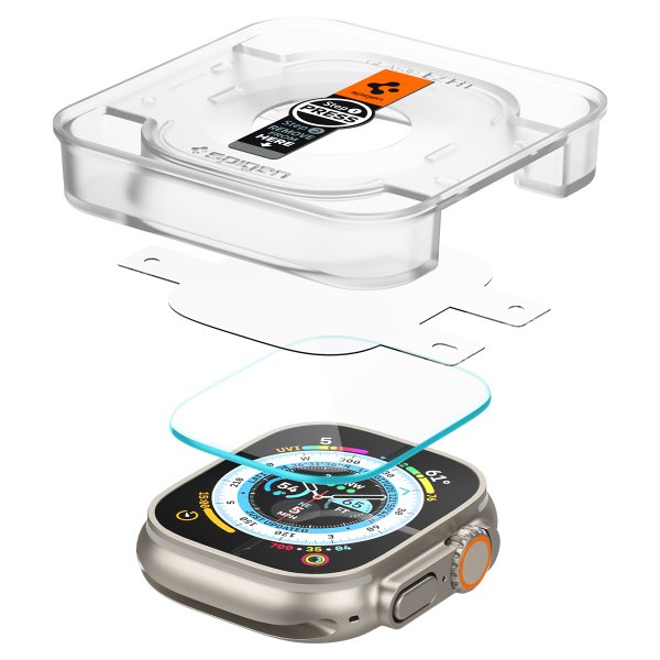 Spigen Apple Watch Ultra -näytönsuoja GLAS.tR EZ Fit 2-pakkaus
