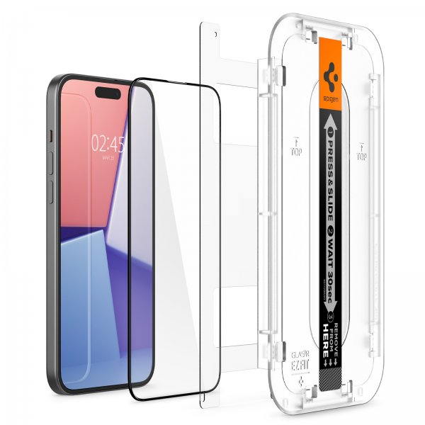 Spigen iPhone 15 Plus -näytönsuoja GLAS.tR EZ Fit FC Musta 2-pakkaus