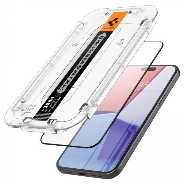 Spigen iPhone 15 Plus -näytönsuoja GLAS.tR EZ Fit FC Musta 2-pakkaus