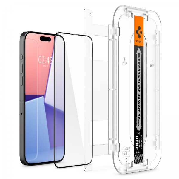 Spigen iPhone 15 Pro -näytönsuoja GLAS.tR EZ Fit FC Musta 2-pakkaus