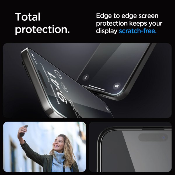 Spigen iPhone 15 Pro -näytönsuoja GLAS.tR EZ Fit FC Musta 2-pakkaus