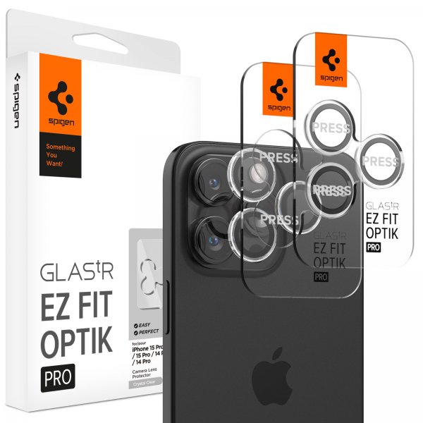 Spigen iPhone 14/15/16/17 Pro & Pro Max -kamerasuojalasi GLAS.tR EZ Fit Optik Pro 2-pakkaus, kristallinkirkas