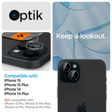Spigen iPhone 14/15/14 Plus/15 Plus Kameran suojalasi GLAS.tR EZ Fit Optik Pro Crystal Clear 2-pakkaus