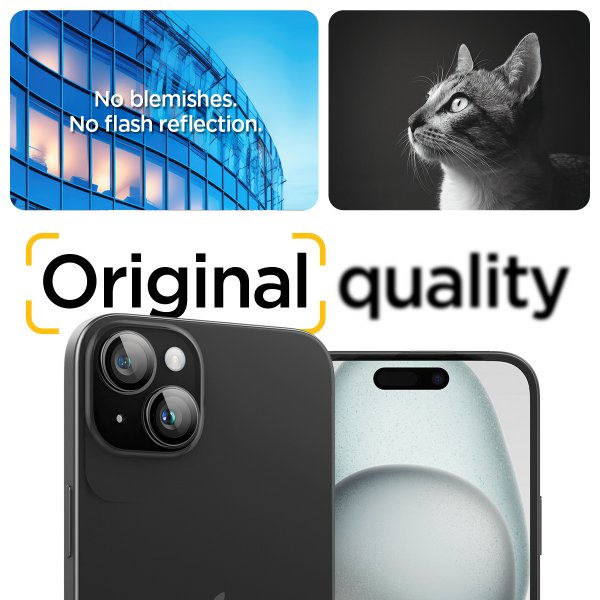 Spigen iPhone 14/15/14 Plus/15 Plus Kameran suojalasi GLAS.tR EZ Fit Optik Pro Crystal Clear 2-pakkaus