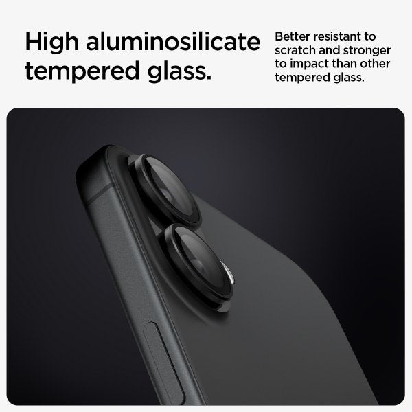 Spigen iPhone 16/iPhone 16 Plus -kameransuoja GLAS.tR EZ Fit Optik Pro, 2 kpl, musta