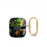 Guess AirPods 1/2-kuori kukkakuviolla ja kultaisella koukulla, sininen