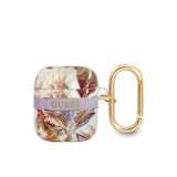 Guess AirPods 1/2 Kuoret Flower Print & Gold Hook Lila