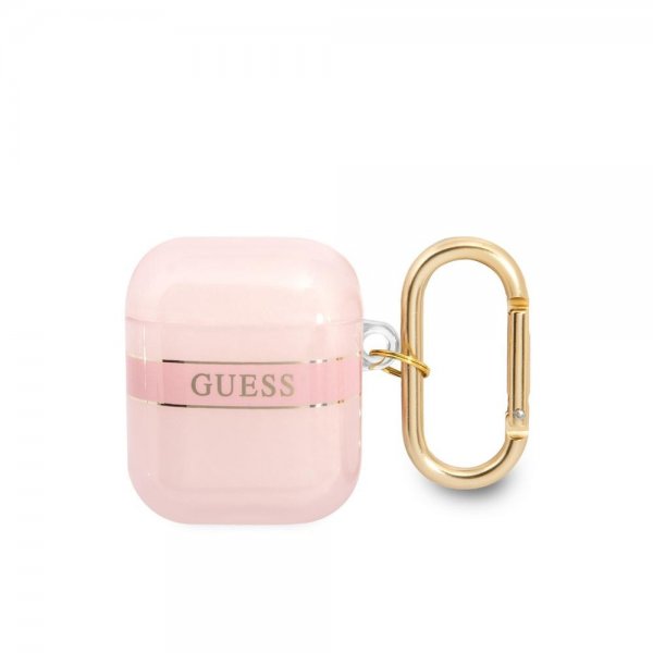 Guess AirPods 1/2 Kuori Printed Stripe & Gold Hook Pink