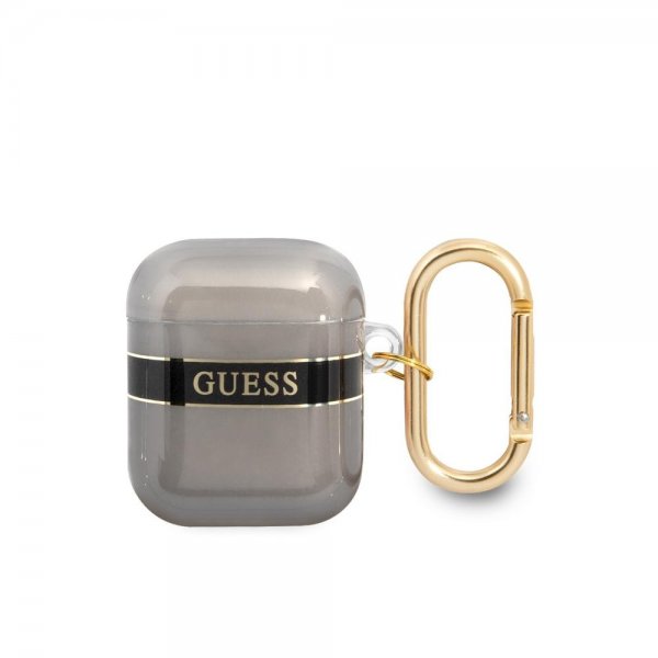 Guess AirPods 1/2 Kuoret Printed Stripe & Gold Hook Musta
