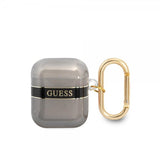 Guess AirPods 1/2 Kuoret Printed Stripe & Gold Hook Musta