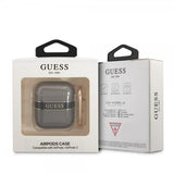 Guess AirPods 1/2 Kuoret Printed Stripe & Gold Hook Musta