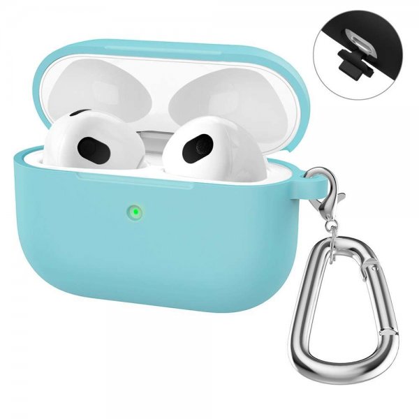 Enkay AirPods 3 -kuori, silikoni, karabiinihaka, syaani