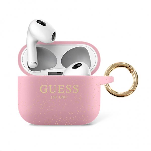 Guess AirPods 3 -kuoret painatulla logolla, vaaleanpunainen