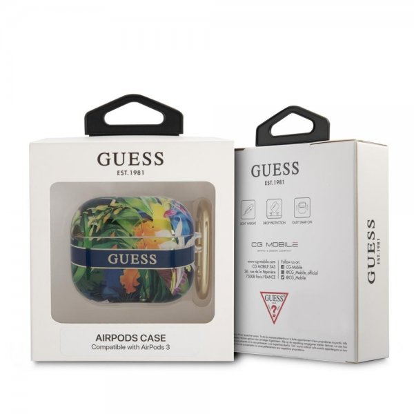 Guess AirPods 3 Kuoret Flower Print & Gold Hook Sininen