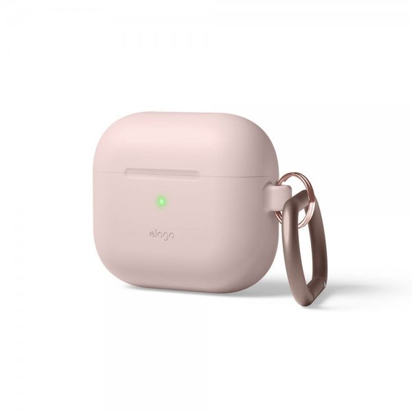 Elago AirPods 3 -silikonisuojakuori, jossa ripustuskoukku, Sand Pink