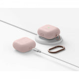 Elago AirPods 3 -silikonisuojakuori, jossa ripustuskoukku, Sand Pink