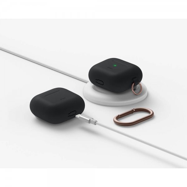 Elago AirPods 3 -silikonisuojakuori ripustusrenkaalla, musta