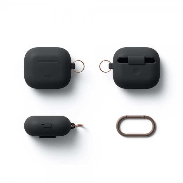 Elago AirPods 3 -silikonisuojakuori ripustusrenkaalla, musta