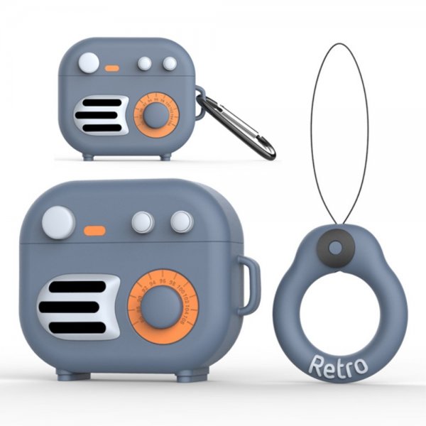 AirPods 3 -kuori, silikonia, 3D Retro Radio, harmaa