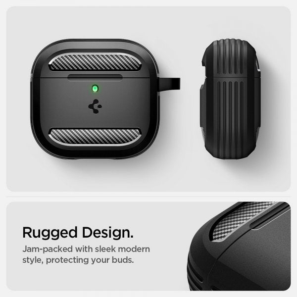Spigen AirPods 4 Rugged Armor -kuoret, mattamusta