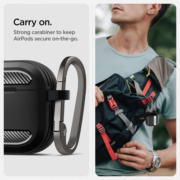 Spigen AirPods 4 Rugged Armor -kuoret, mattamusta