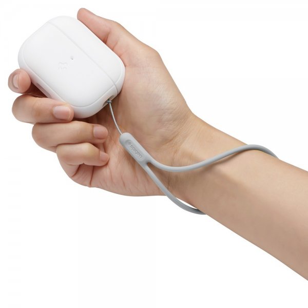 Spigen AirPods Pro 2 -kuoret, Silicone Fit + Strap, valkoinen