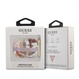 Guess AirPods Pro -kuoret kukkakuviolla ja kultaisella koukulla, violetti