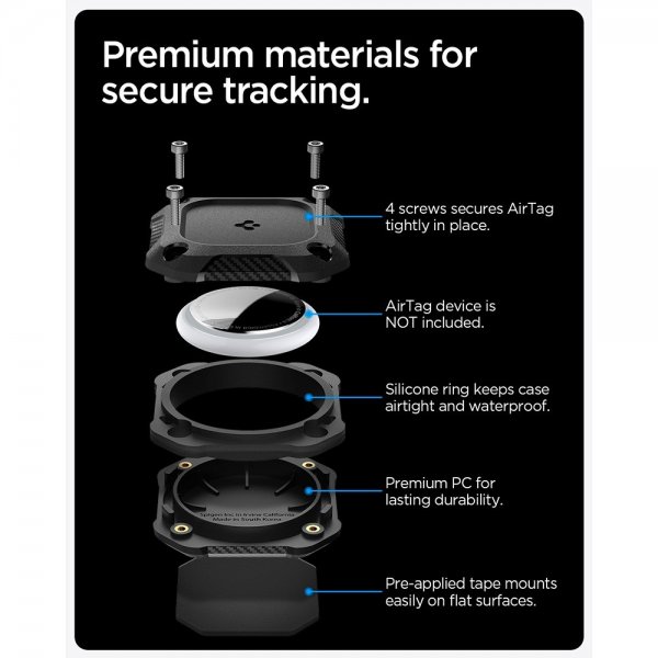 Spigen AirTag-pidike Tough Armor IP 4 kpl, musta