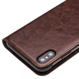 Qialino iPhone Xs Max -kotelo, aitoa nahkaa, korttipaikka, ruskea