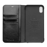 Qialino iPhone Xs Max -kotelo, aitoa nahkaa, korttipaikat, musta