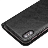 Qialino iPhone Xs Max -kotelo, aitoa nahkaa, korttipaikat, musta