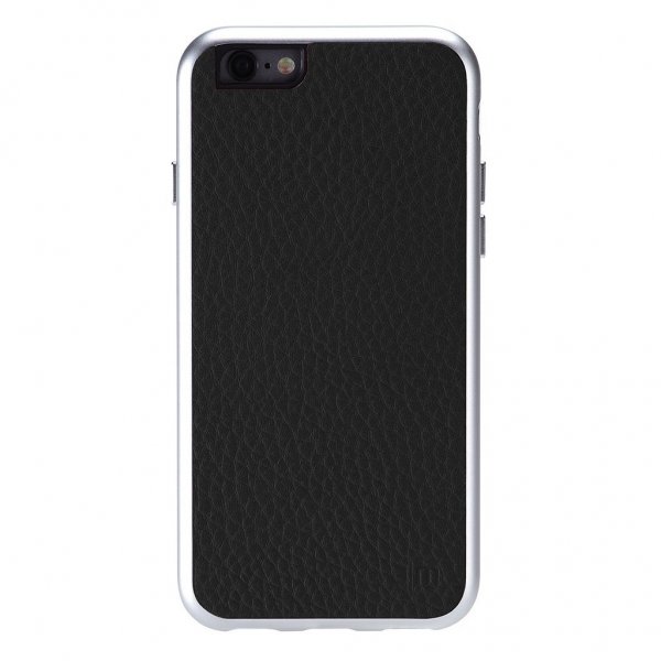 Just Mobile iPhone 6/6s AluFrame Leather -kuori, musta/hopea