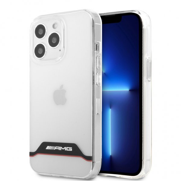 AMG iPhone 13 Pro -kuori, galvanoitu, vaakaraidallinen, punainen, läpinäkyvä
