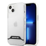 AMG iPhone 13 -kuori, elektroplatoitu, vaakasuorat raidat, valkoinen läpinäkyvä