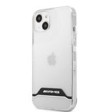 AMG iPhone 13 Mini -suojakuori, galvanoitu, vaakaraidallinen, valkoinen/läpinäkyvä