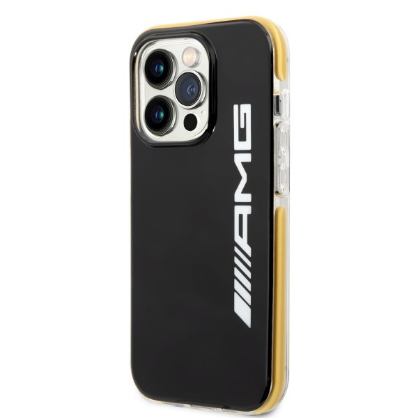 AMG iPhone 14 Pro -suojakuori logolla, musta/keltainen