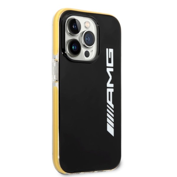 AMG iPhone 14 Pro -suojakuori logolla, musta/keltainen