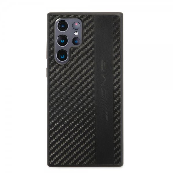 AMG Samsung Galaxy S22 Ultra Suojakuori Nahkainen hiilikuituraita Musta