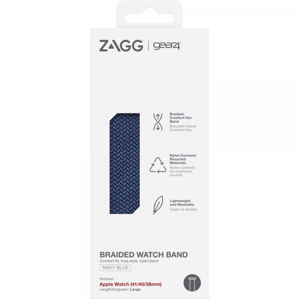 Gear4 Apple Watch 38/40/41/42mm ranneke, punottu, Large, tummansininen