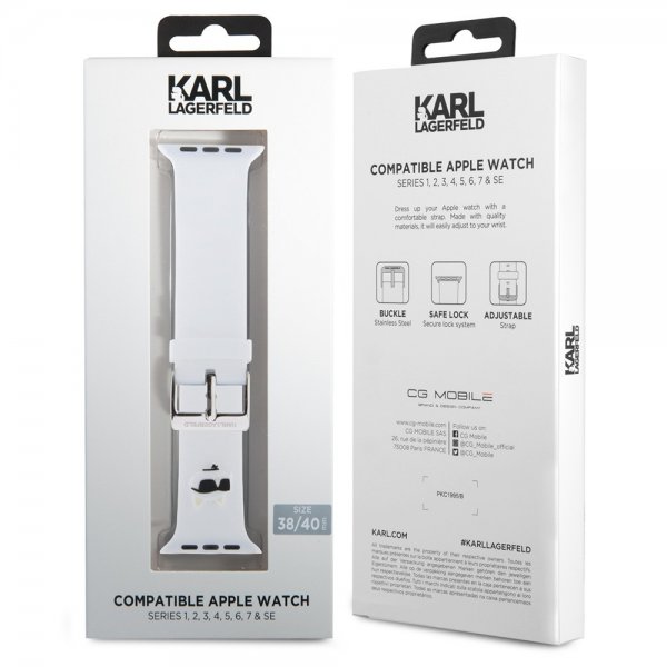 Karl Lagerfeld Apple Watch 38/40/41/42mm ranneke kumi NFT Choupette valkoinen