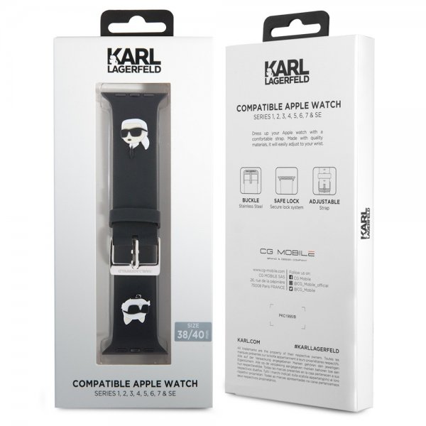 Karl Lagerfeld Apple Watch 38/40/41mm ranneke, kumia, NFT Karl & Choupette, musta