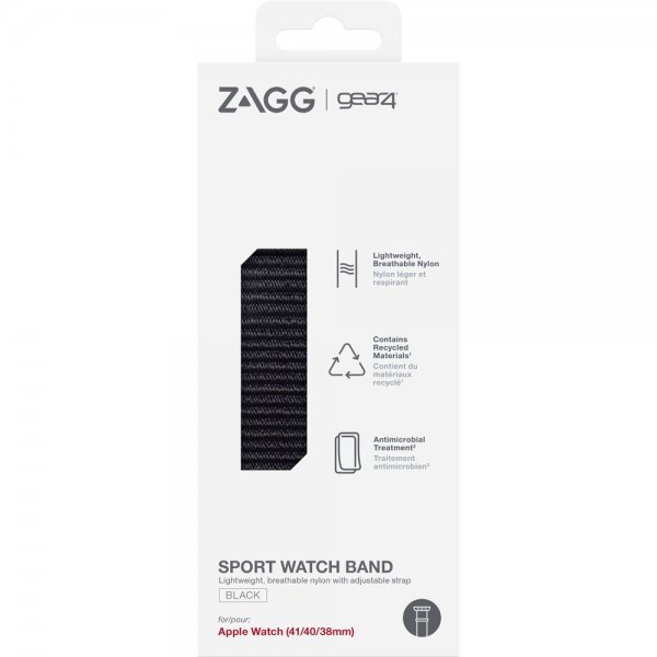 Gear4 Apple Watch 38/40/41/42mm ranneke Sport Watch Band musta