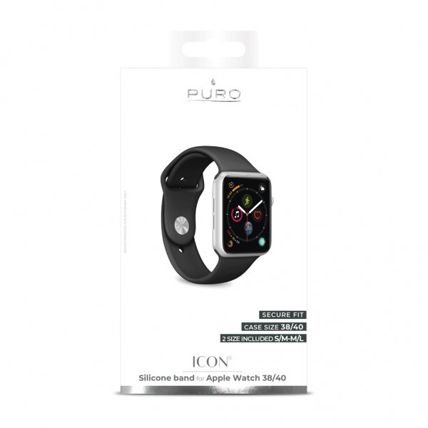 Puro Apple Watch 38/40/41/42mm ranneke ICON Silicone Band musta