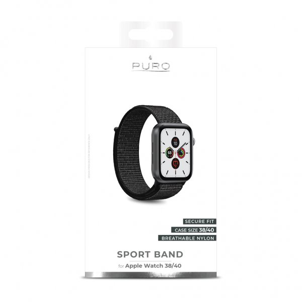 Puro Apple Watch 38/40/41/42mm ranneke Sport Band musta