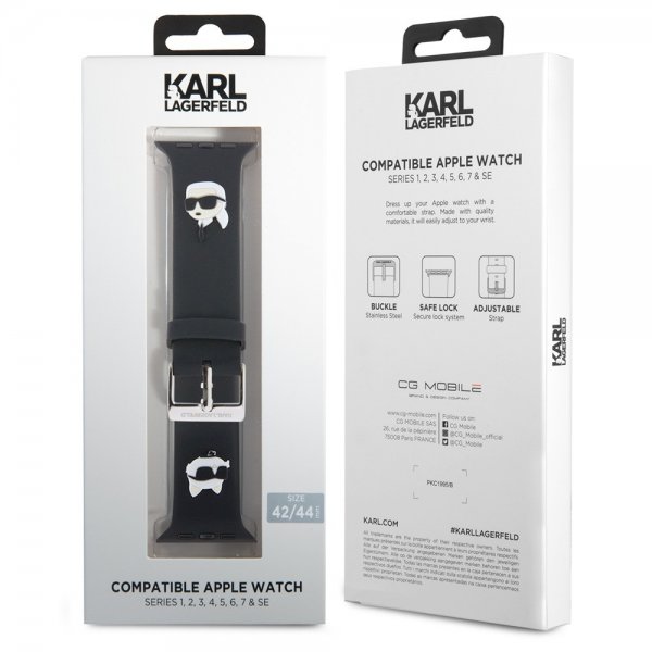 Karl Lagerfeld Apple Watch 42/44/45/Apple Watch Ultra ranneke Rubber NFT Karl & Choupette musta